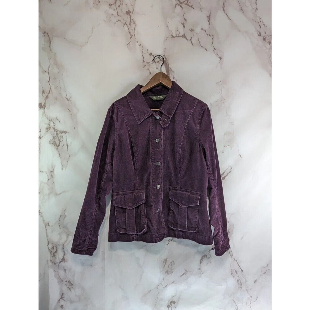 Eddie Bauer Jacket Women Large Purple Corduroy Button Up Collared Pocket Shacket